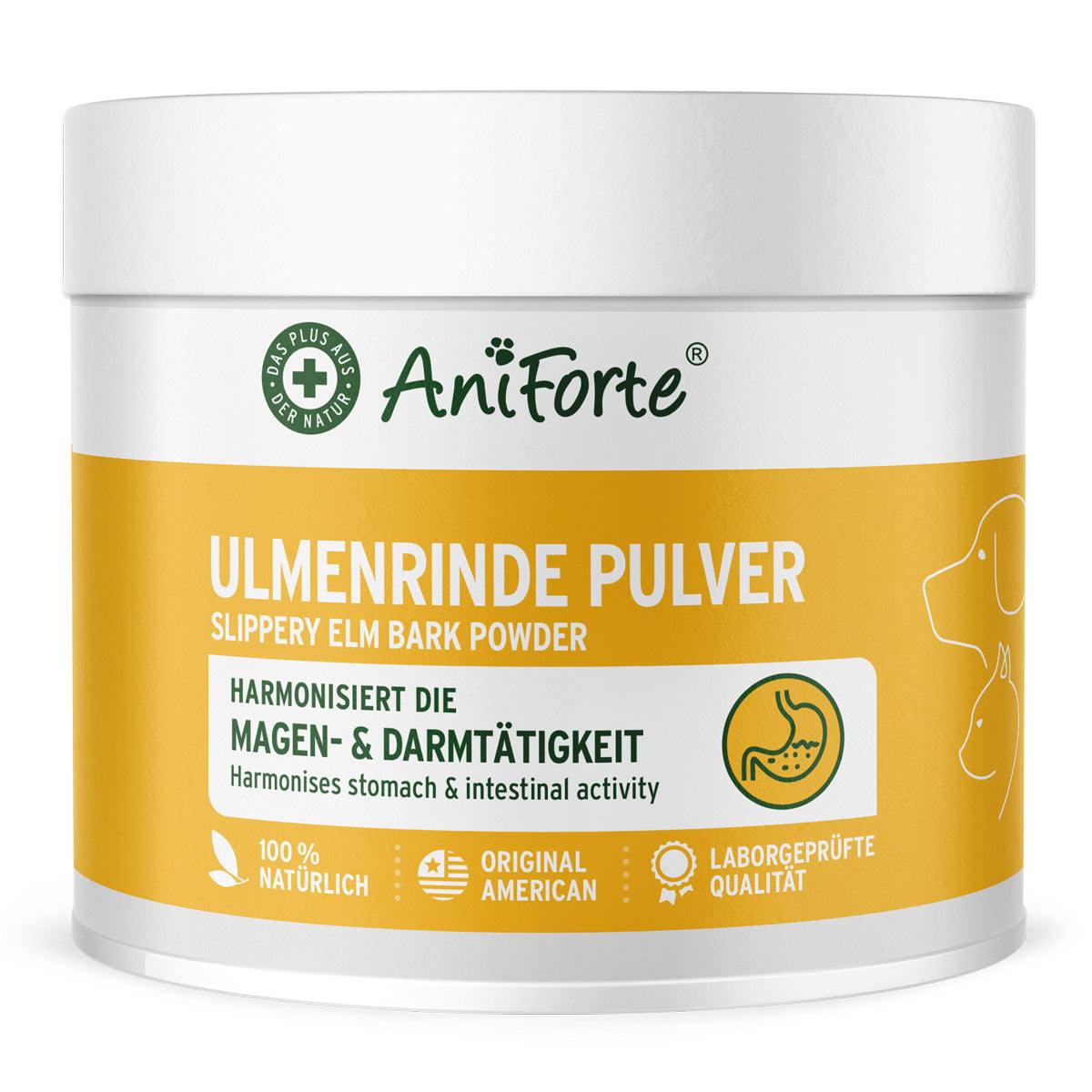 Ulmenrinde Pulver von AniForte, unterstützt Verdauung bei Hund und Katze, 100% natürliche amerikanische Rotulmenrinde.