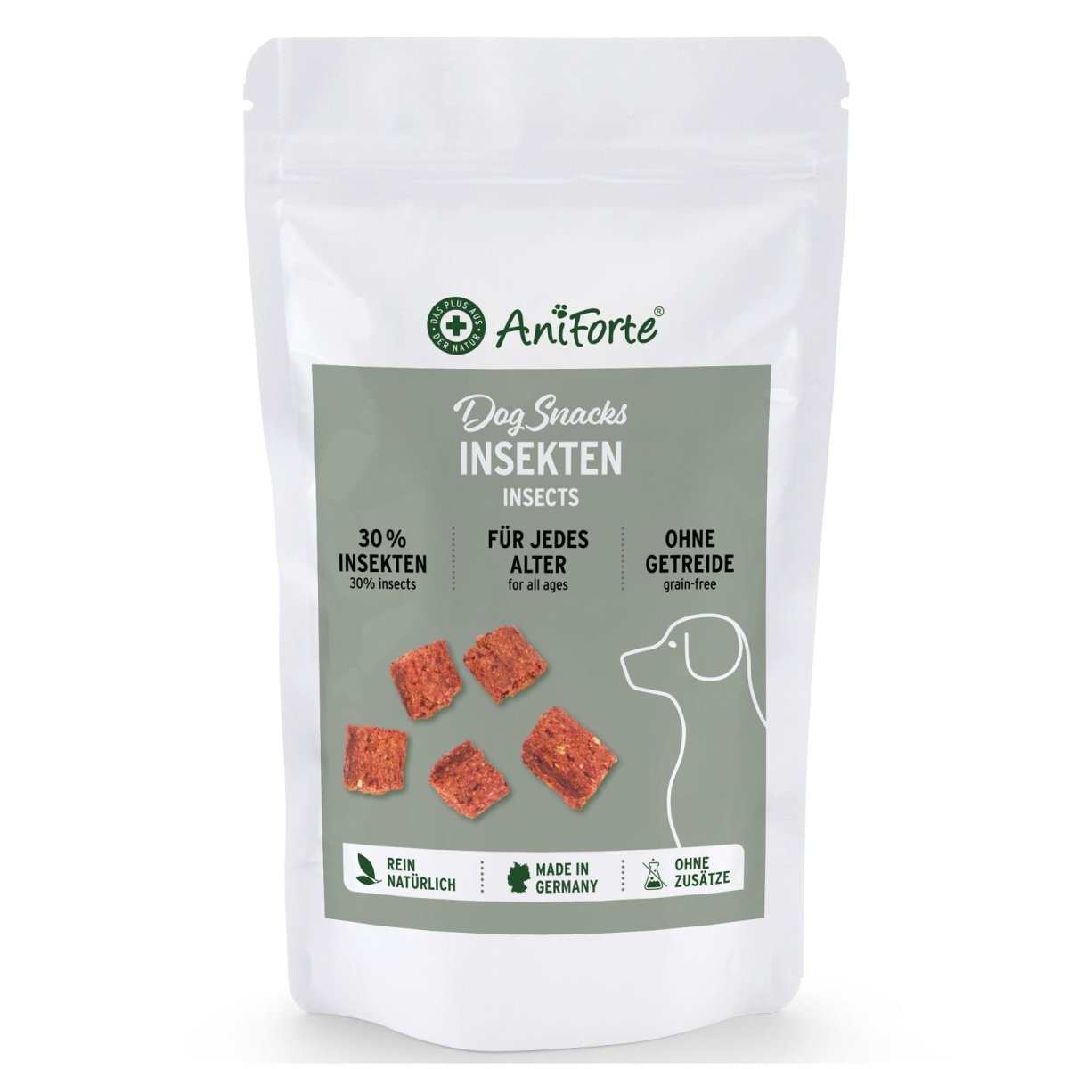 Hundesnacks Insekten, proteinreiche Leckerlis aus Mehlwürmern und Hermetia-Larven, getreidefrei, ohne Zuckerzusätze, made in Germany.