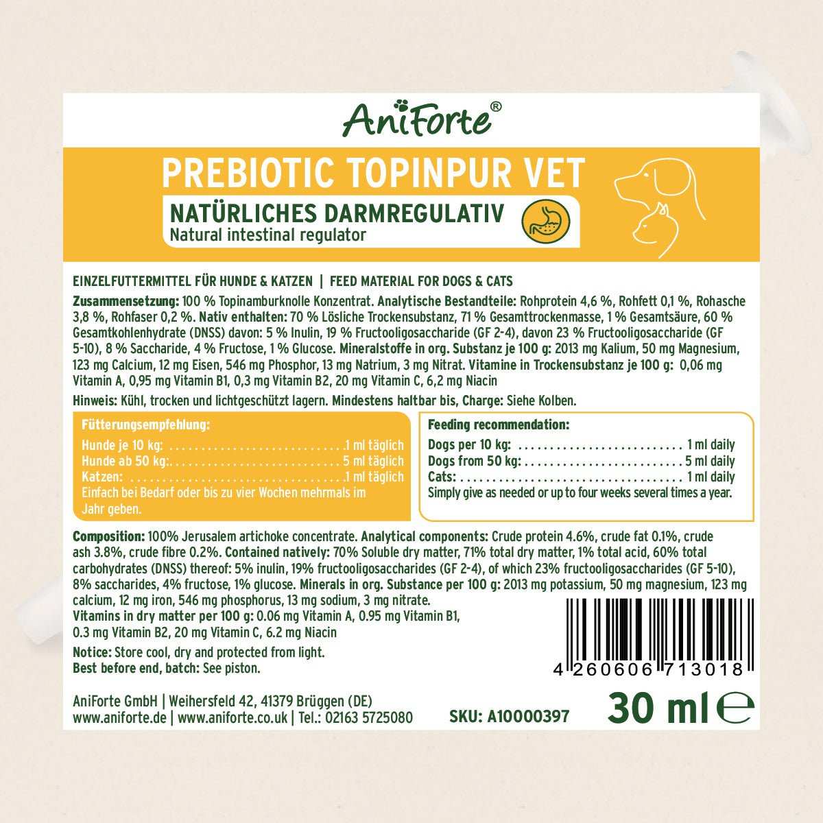 AniForte® Magen Darm Paket L für Hunde, enthält Ulmenrinde Pulver, Bio Morosan, Naturmoor und Prebiotic TopinPur VET, fördert die Darmgesundheit und Verdauung.