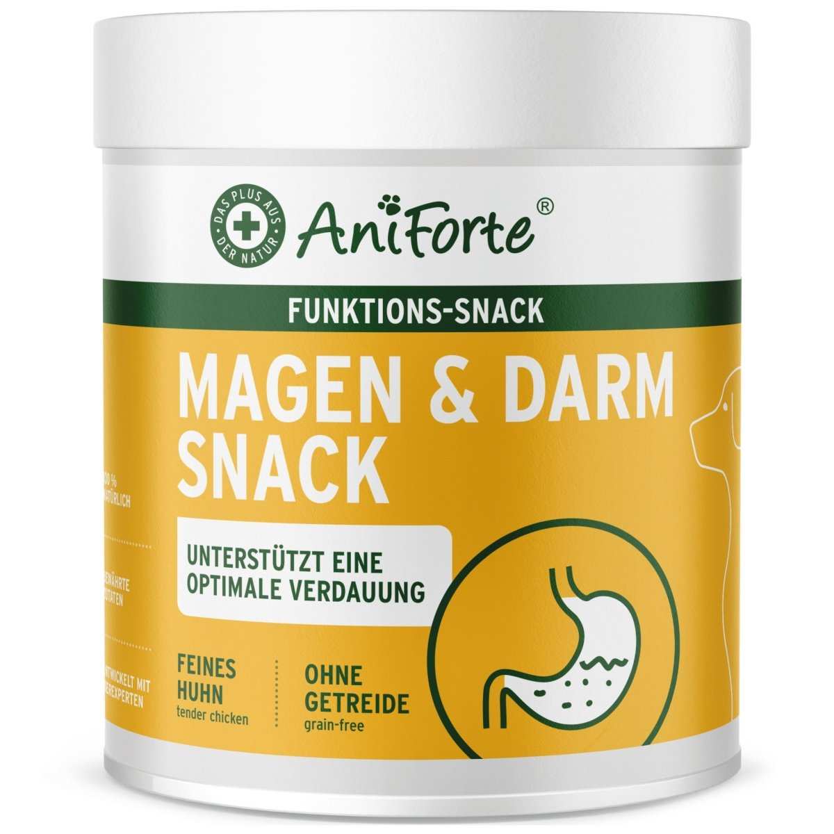 Dog digestion support snack, grain-free with chicken and probiotics for a balanced gut health.