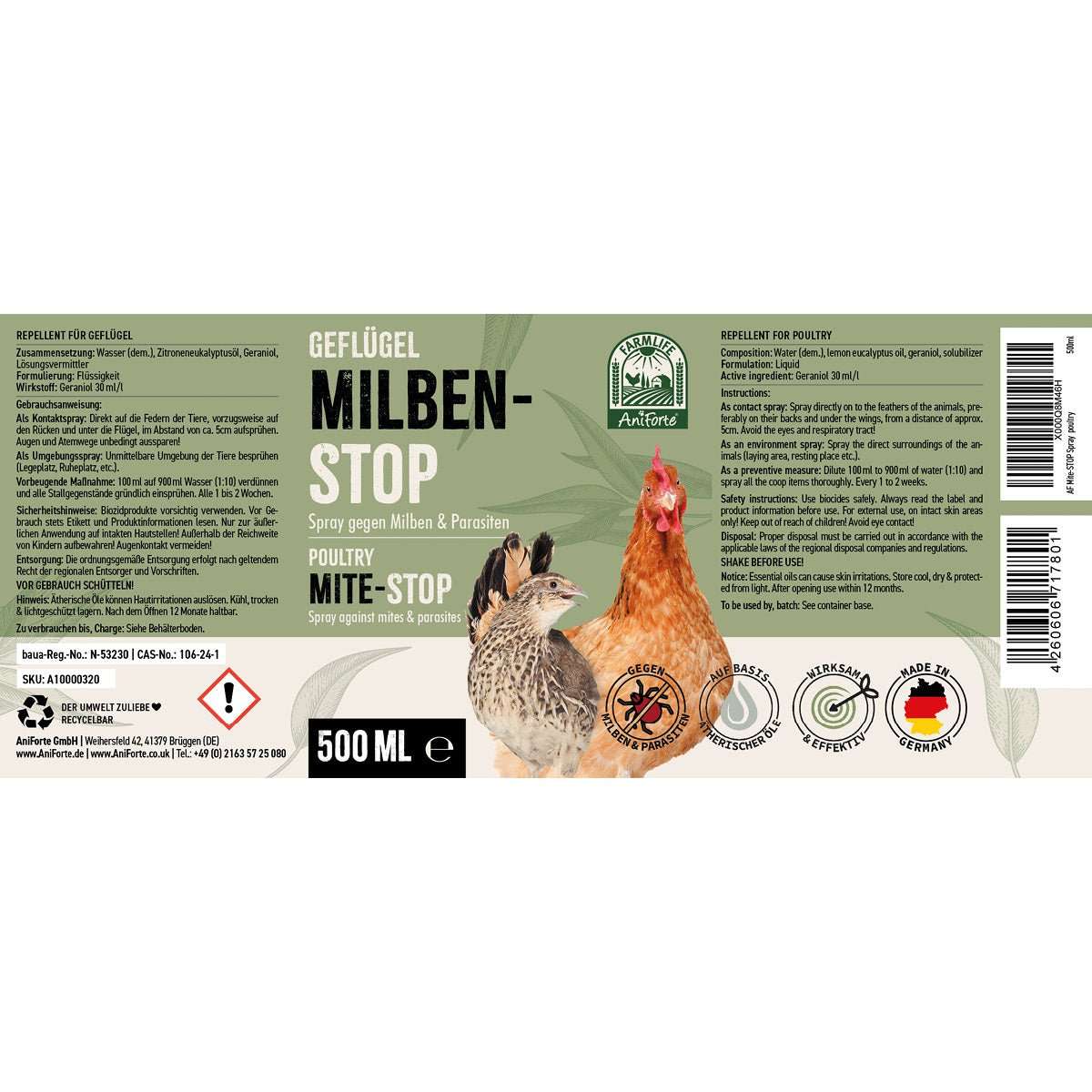Etikett Milben - STOP Spray für Hühner - AniForte.