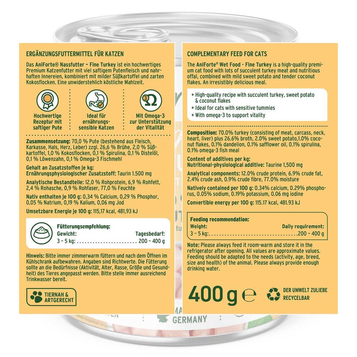 Nassfutter Fine Turkey – Saftige Pute mit Süßkartoffel - AniForte. Inhaltsangabe.