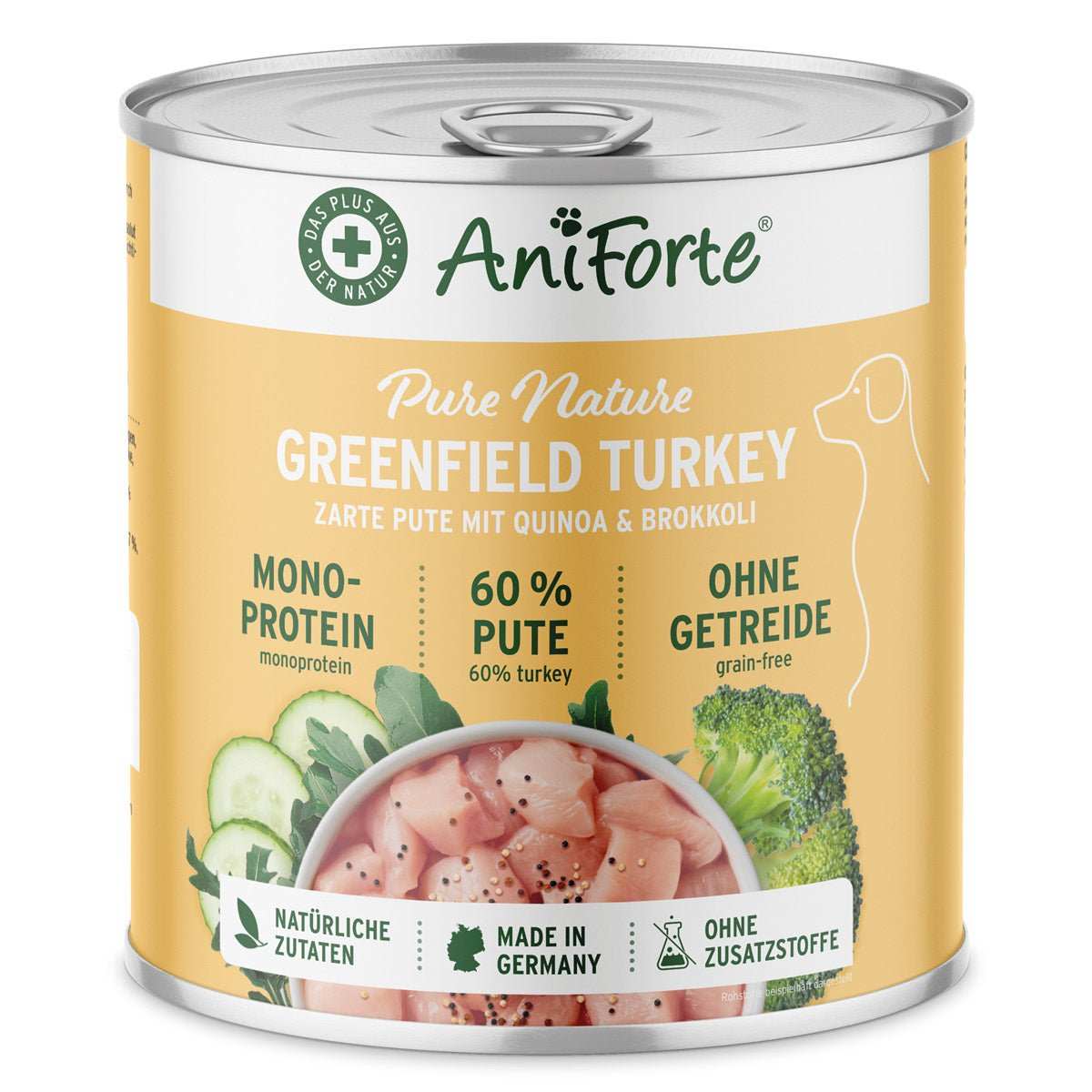 AniForte Greenfield Turkey Nassfutterdose für Hunde, Pute mit Quinoa und Brokkoli, getreidefrei.