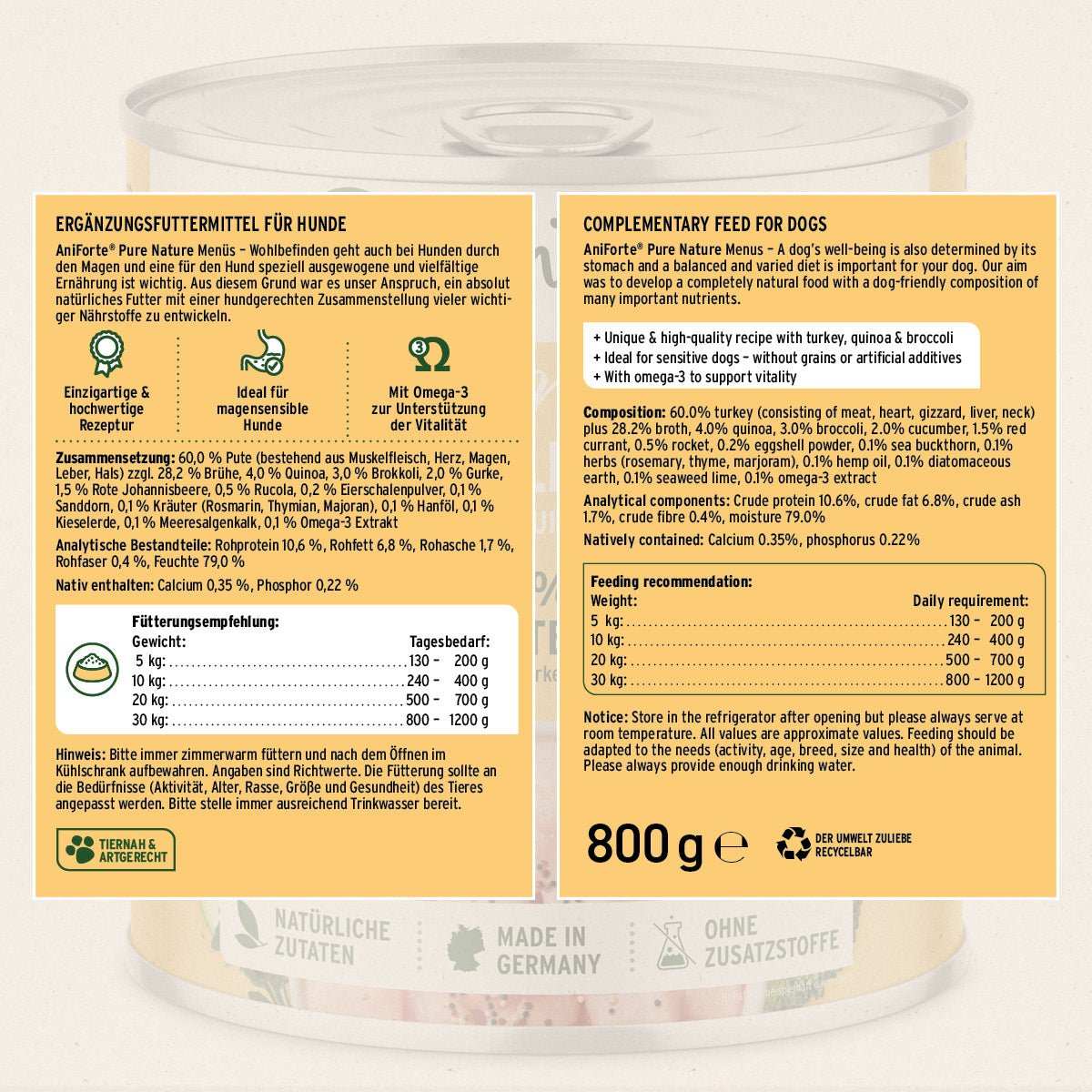 Etikett Nassfutter GreenfieldTurkey – "Pute mit Quinoa" - AniForte