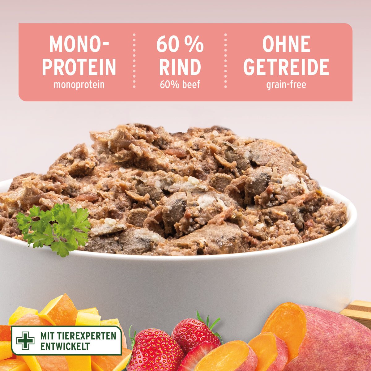 AniForte Nassfutter JuniorMenue Rind mit Süßkartoffeln für Welpen, getreidefrei und naturbelassen