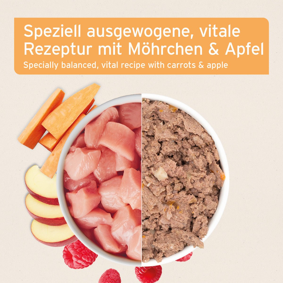 Nassfutter JuniorMenue Huhn mit Möhren hochwertiges, getreidefreies Welpenfutter