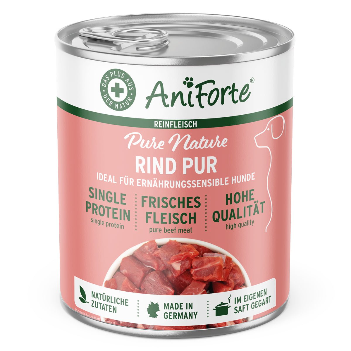 AniForte Nassfutter Rind Pur, getreidefrei, frisches Rindfleisch, hochwertiges Hundefutter aus Deutschland