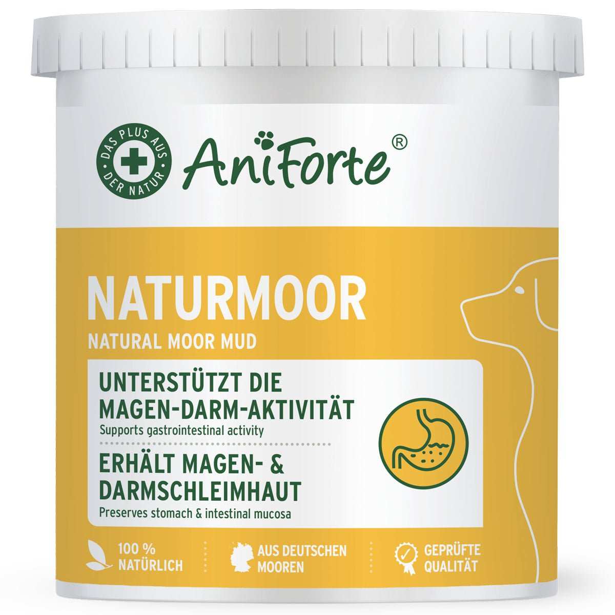 Dose AniForte Naturmoor für Hunde und Katzen unterstützt das Immunsystem und die Verdauung.