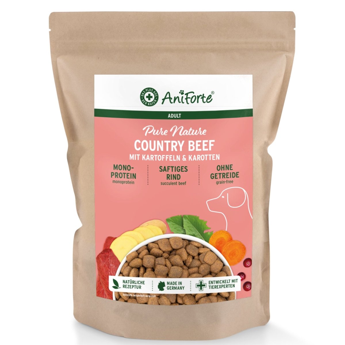 AniForte Pure Nature Trockenfutter Rind mit Kartoffeln für magensensible Hunde