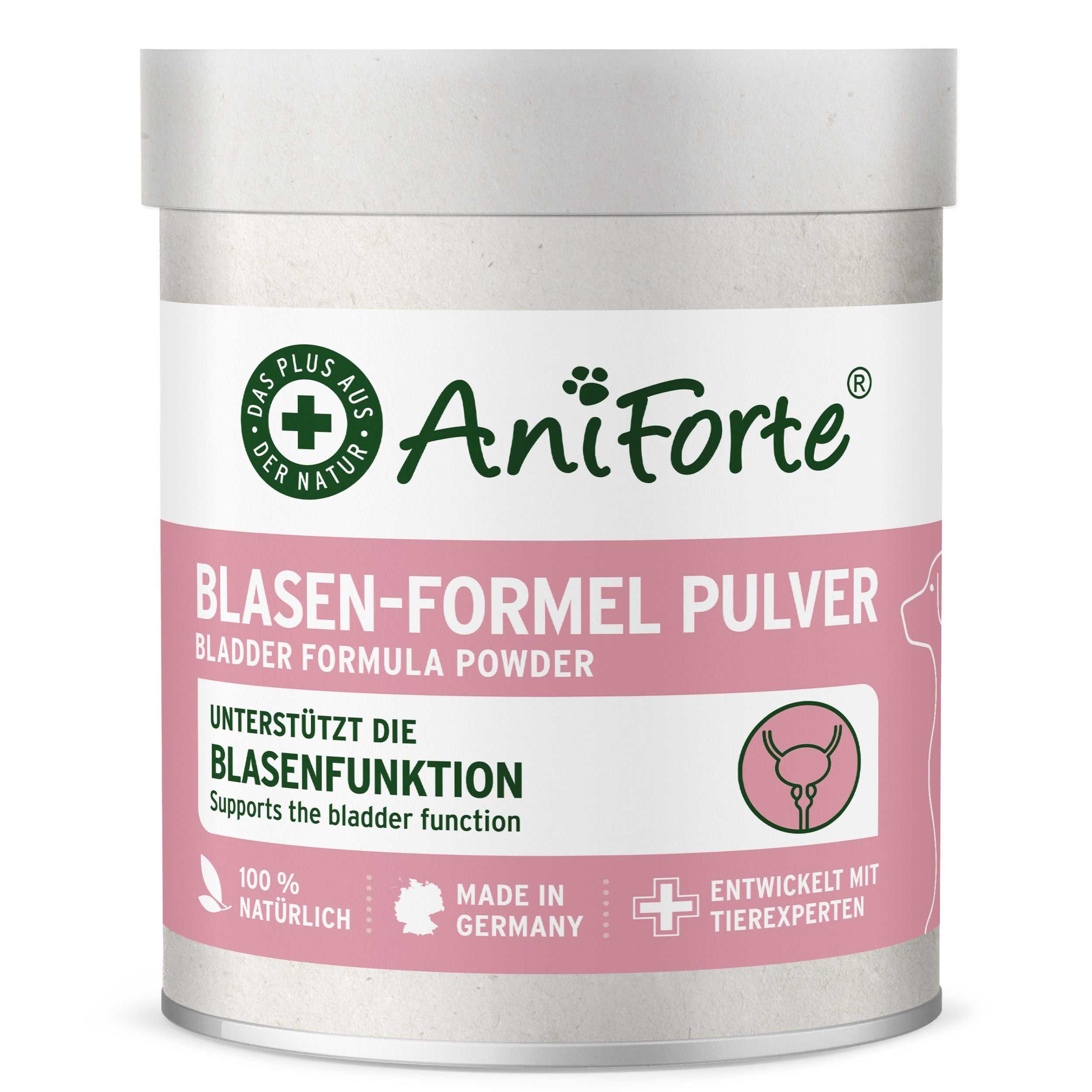 Blasen-Formel Pulver für Hunde zur Unterstützung der Blasenfunktion und des Immunsystems, natürliches Ergänzungsfuttermittel.