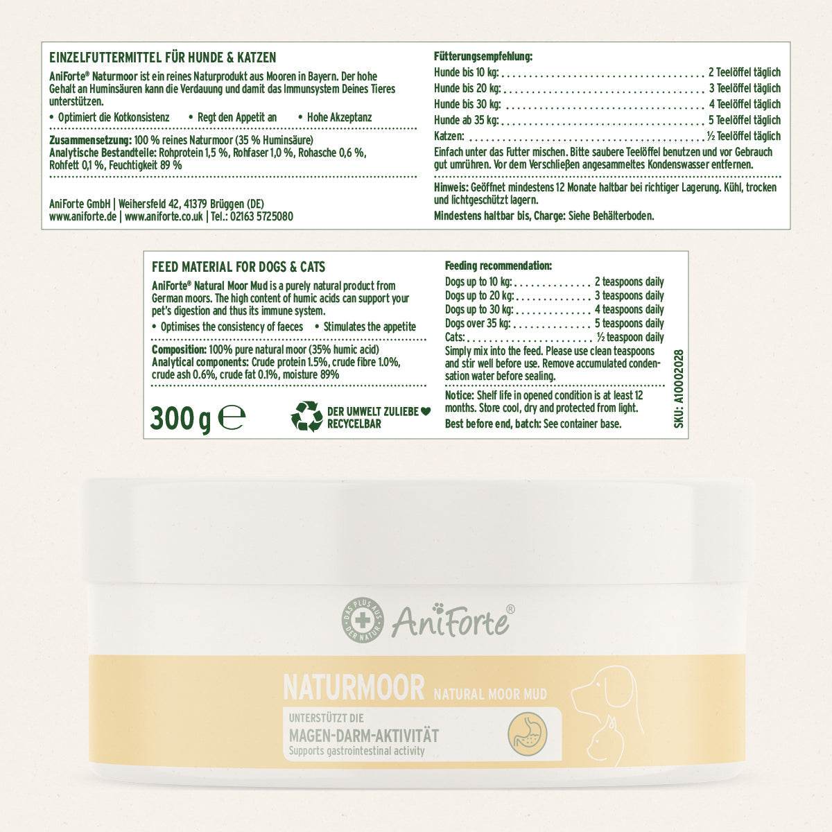 AniForte® Magen Darm Paket L für Hunde, enthält Ulmenrinde Pulver, Bio Morosan, Naturmoor und Prebiotic TopinPur VET. Unterstützt Verdauung und Darmgesundheit.