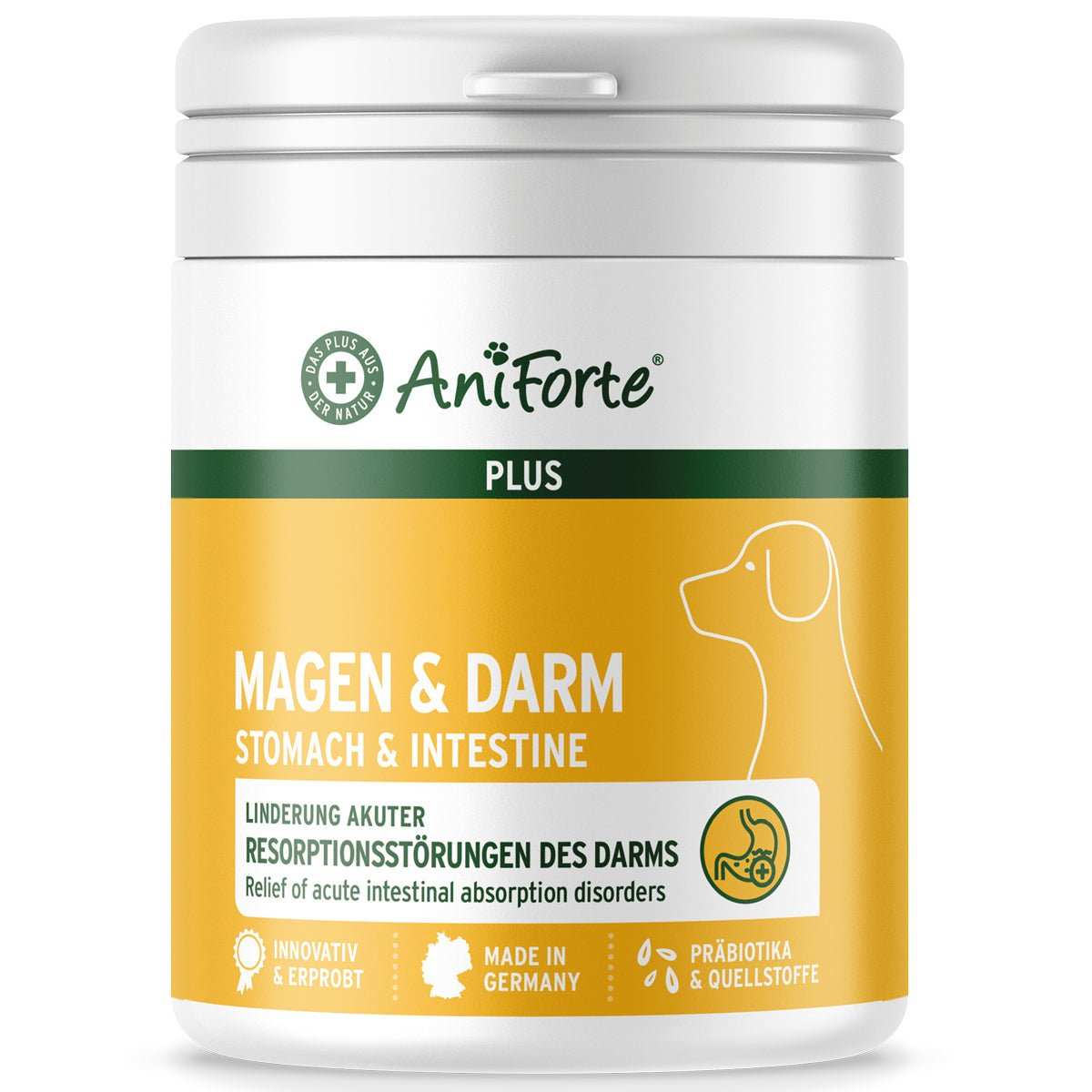 Dose AniForte® plus Magen & Darm für Hunde, unterstützt gesunde Darmflora, lindert Resorptionsstörungen, Diätergänzungsfuttermittel.