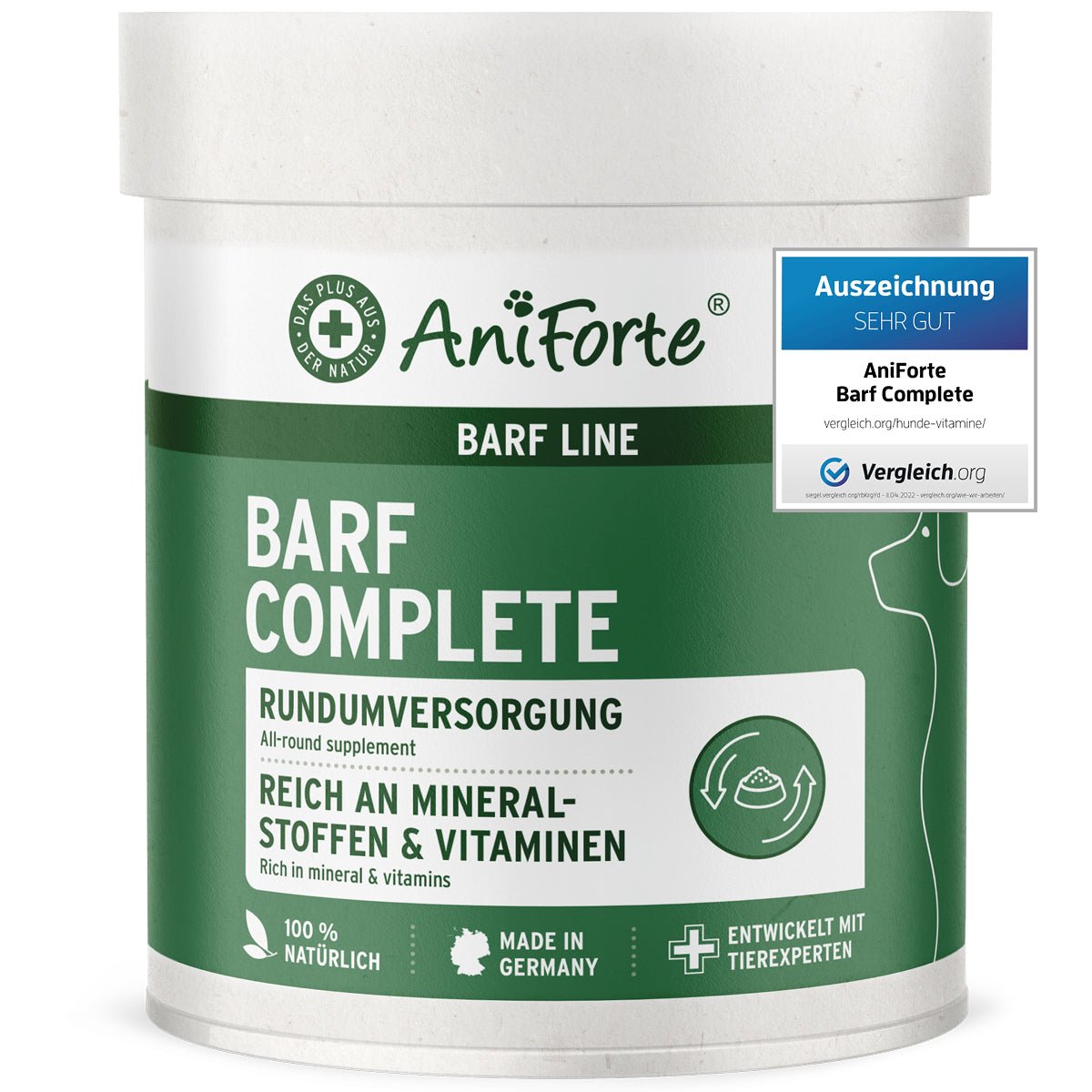 Dose BARF Complete Zusatzpulver für Hunde, natürliche Rundumversorgung, reich an Mineralstoffen und Vitaminen, 100% natürliche Zutaten.