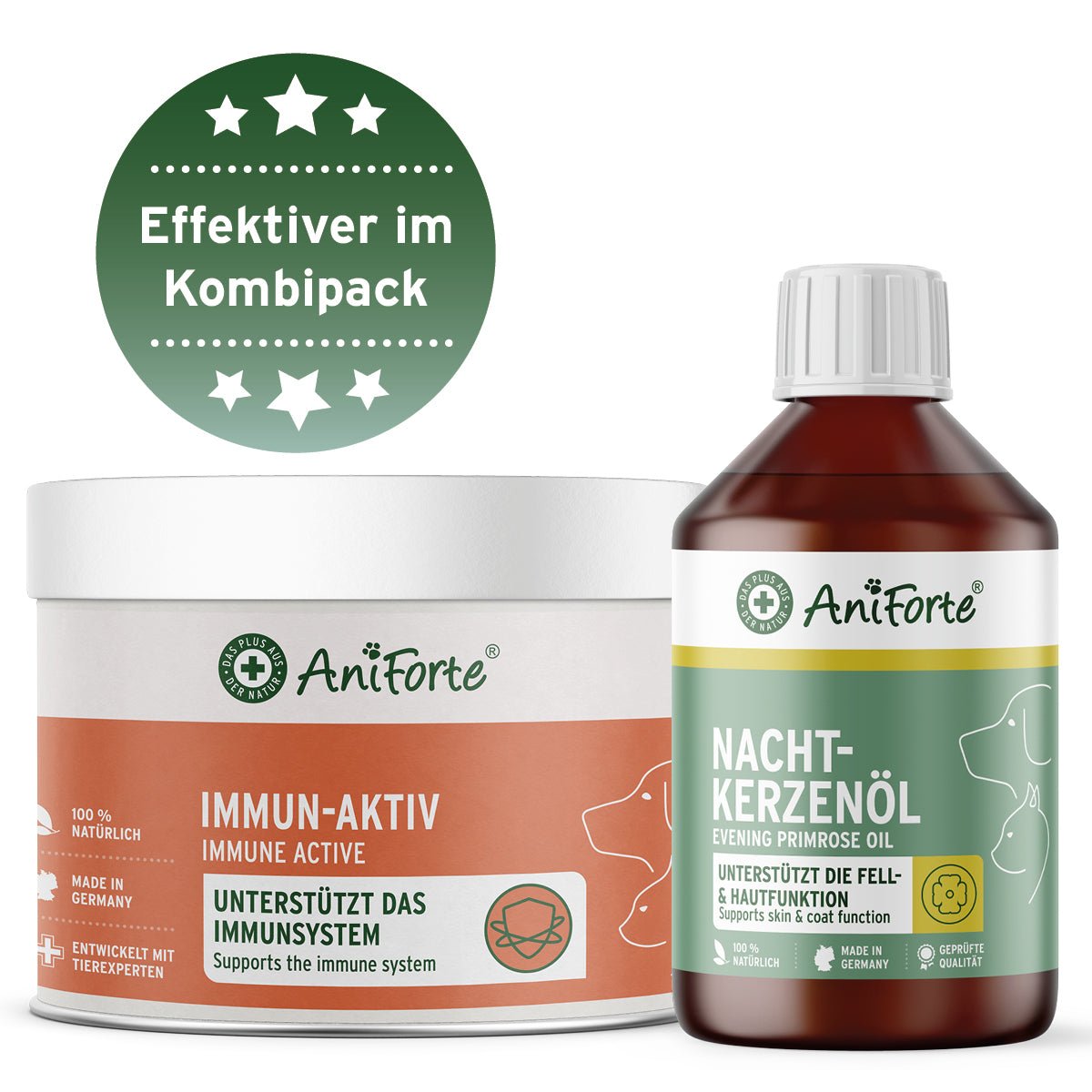 Immun-Fit Set für natürliche Immunstärkung bei Hunden und Katzen mit Immun-Aktiv und Nachtkerzenöl