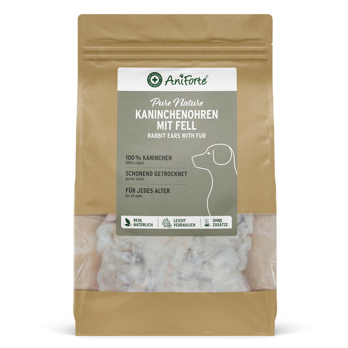 Kaninchenohren mit Fell als natürlicher Kausnack für Hunde, schonend getrocknet und besonders verträglich