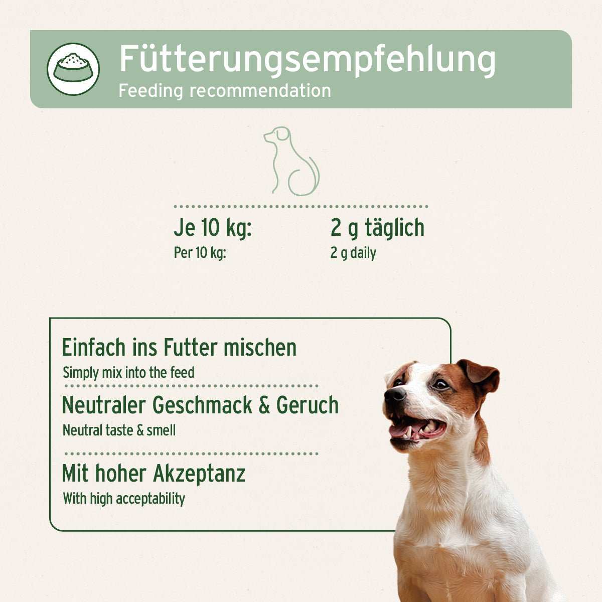 Fütterungsempfehlung Kollagen Pulver - mit kleinem Hund. 
