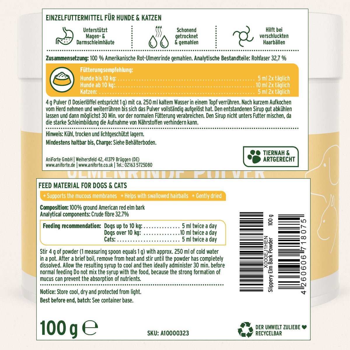 AniForte® Magen Darm Paket M mit Ulmenrinde Pulver, Naturmoor und Prebiotic TopinPur für Hunde.