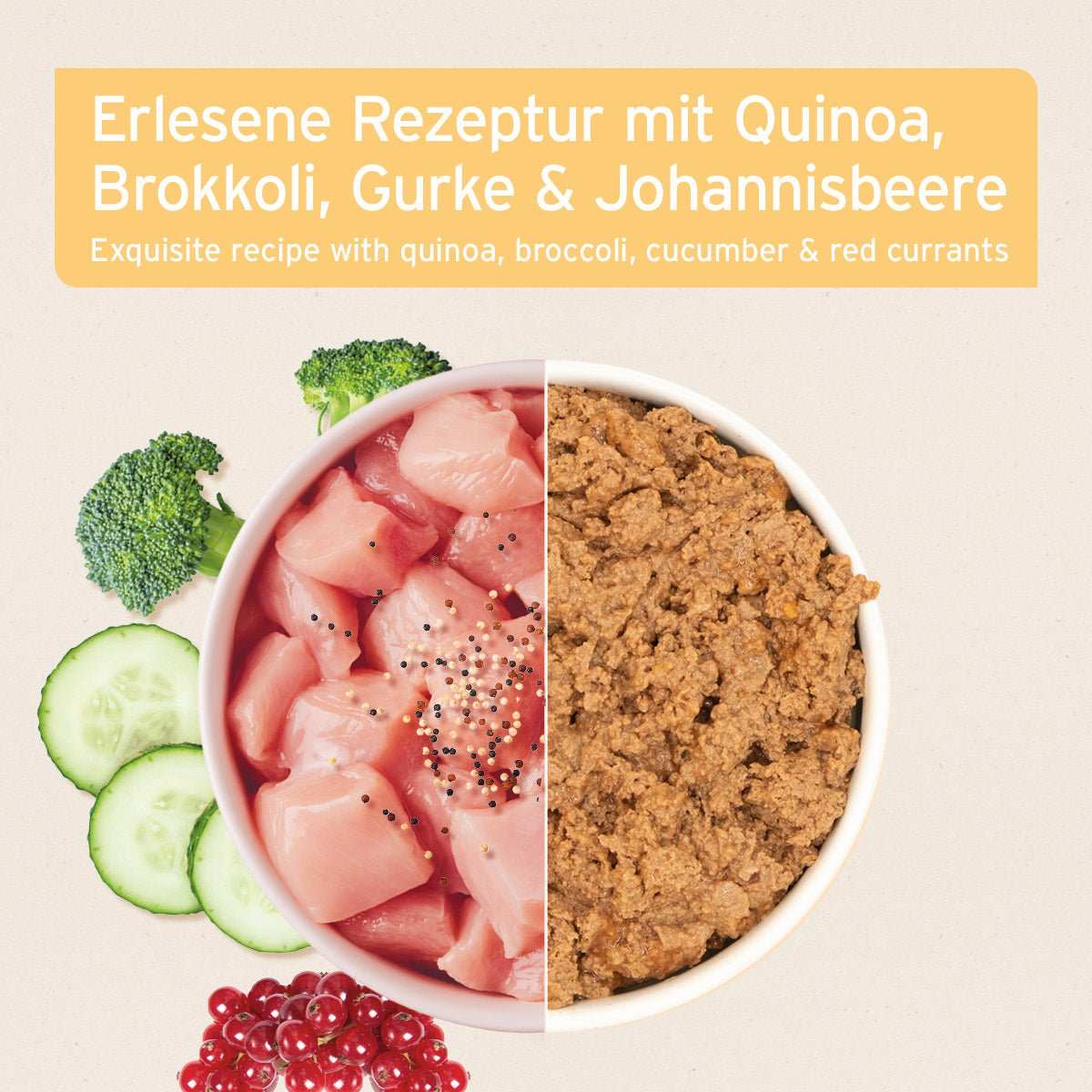 Schale mit Nassfutter GreenfieldTurkey und verschiedenen Gemüse. 