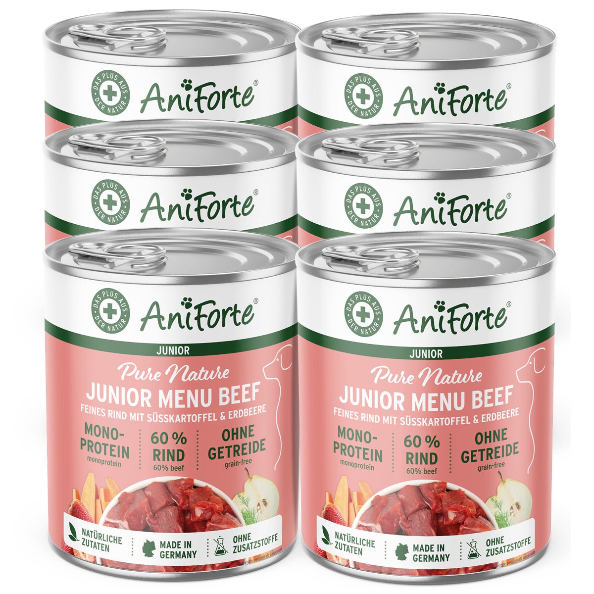 Nassfutter JuniorMenue mit Rind und Süßkartoffeln für Welpen, getreidefrei und glutenfrei, hochwertiges Hundefutter aus Deutschland