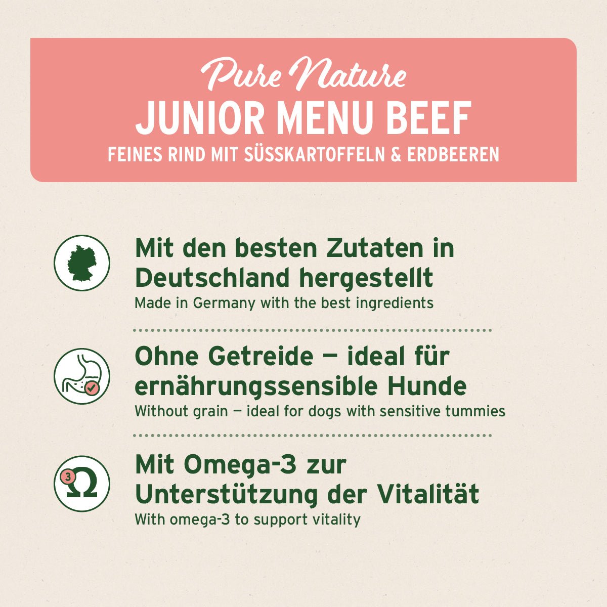 Nassfutter JuniorMenue mit Rind und Süßkartoffeln für Welpen, getreidefrei und glutenfrei, hochwertiges natürliches Hunde-Nassfutter