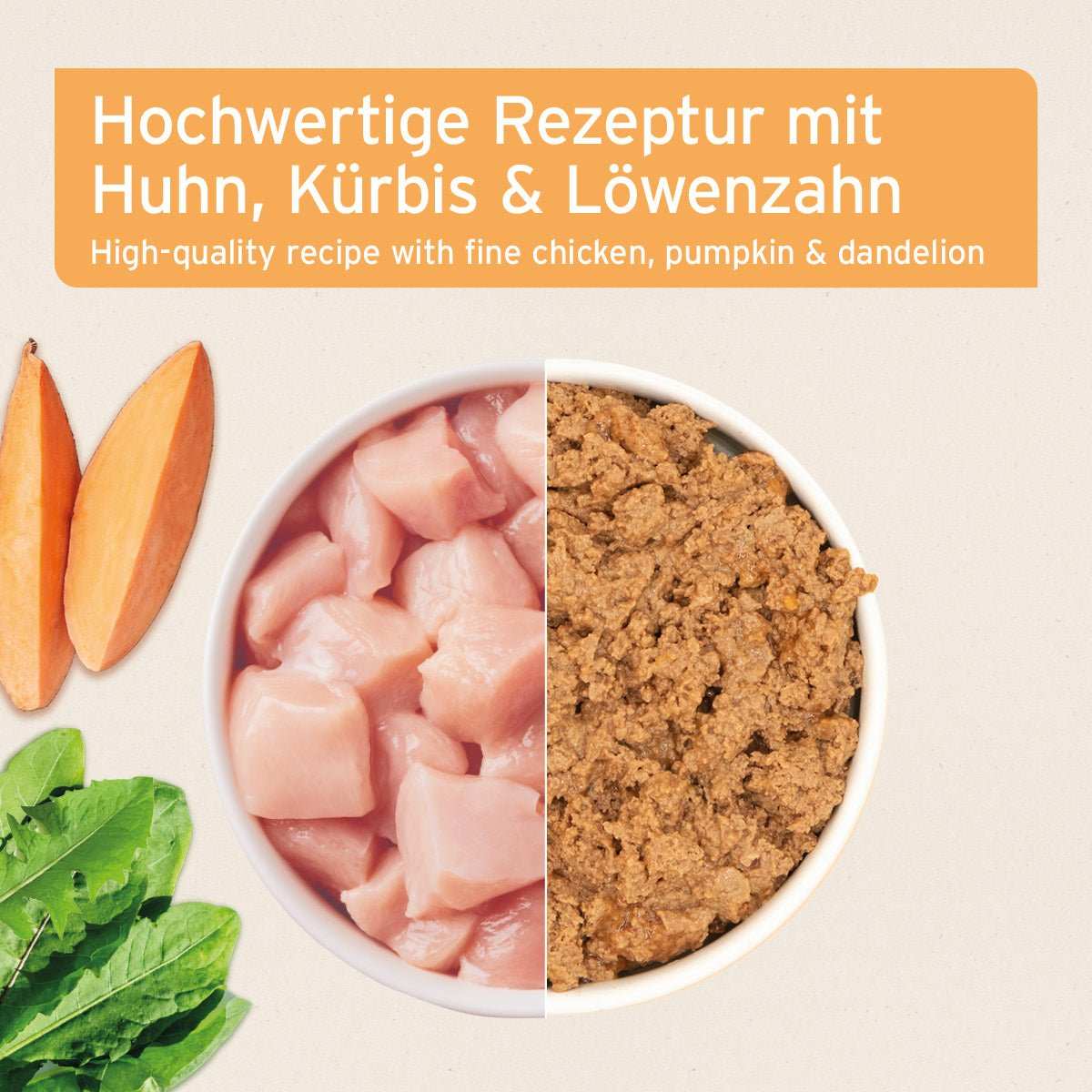 Schale Nassfutter Land Chicken – Zartes Huhn mit Kürbis - mit Gemüse. 