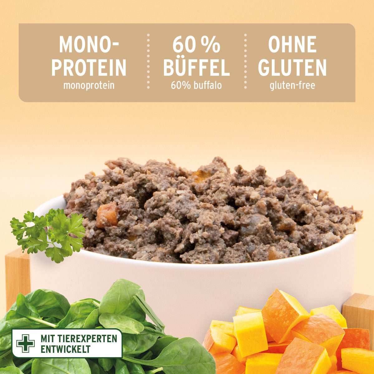 Schale Nassfutter WildBuffalo – "Büffel mit Spinat. 