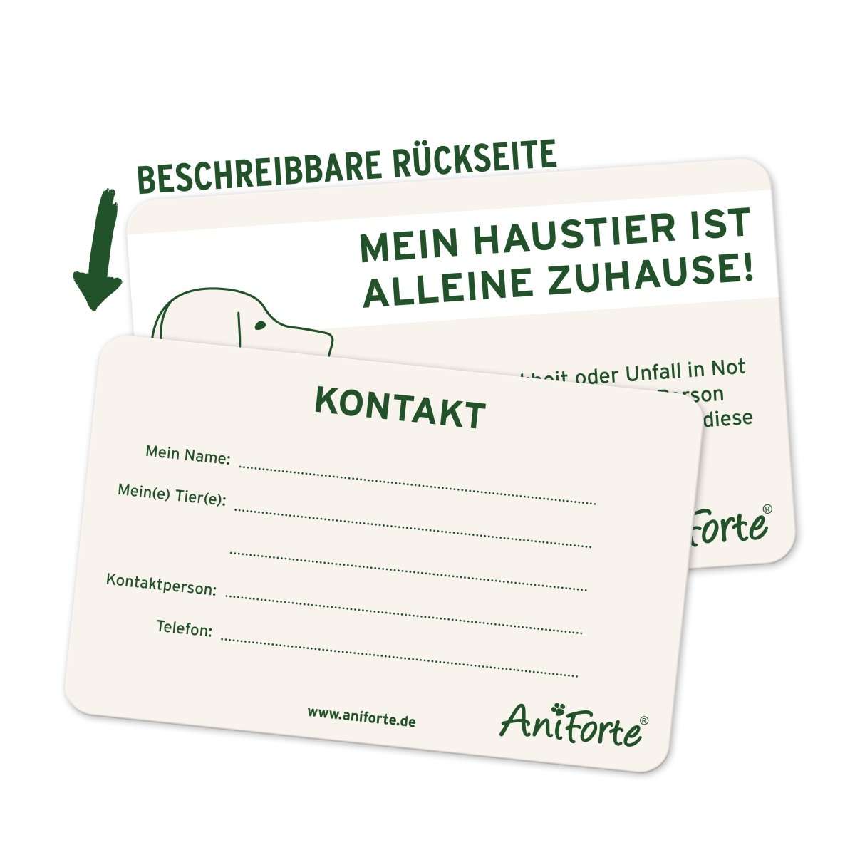 AniForte® Notfallkarte für Haustiere zur sicheren Versorgung im Notfall.