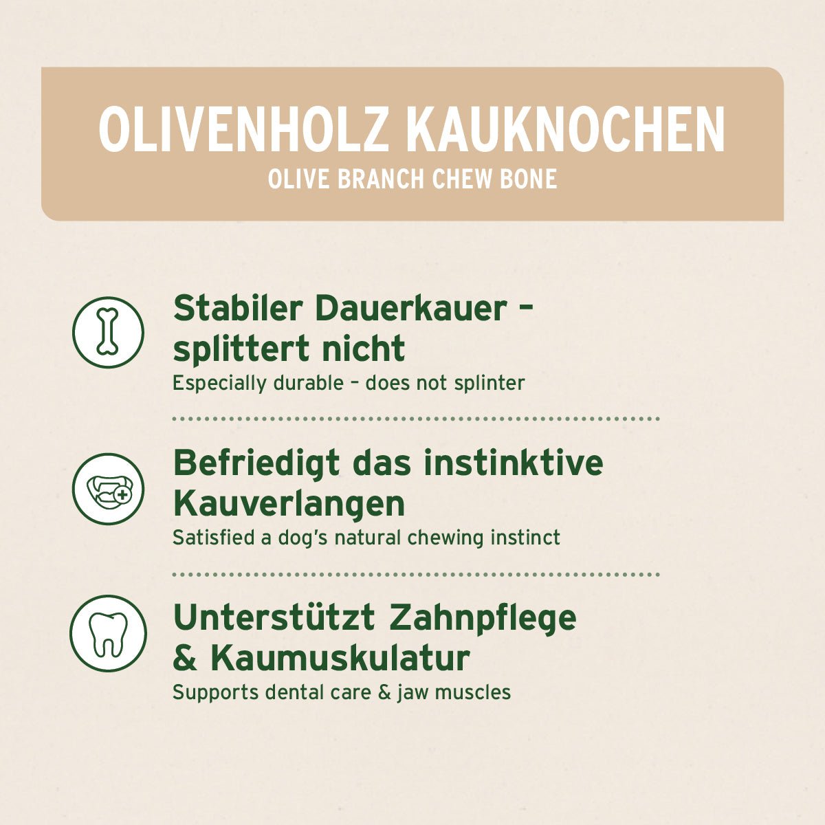 Olivenholz Kauknochen für Hunde, langlebig, splitterfrei, natürliche Zahnpflege und Kauspaß