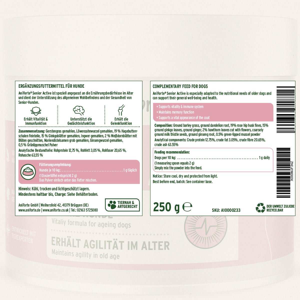 Produktetikett Senior Active - AniForte
