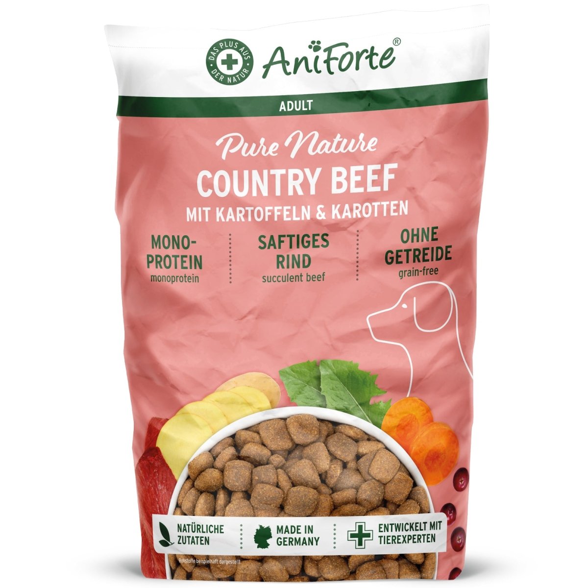 AniForte Pure Nature Trockenfutter Rind mit Kartoffeln für magensensible Hunde