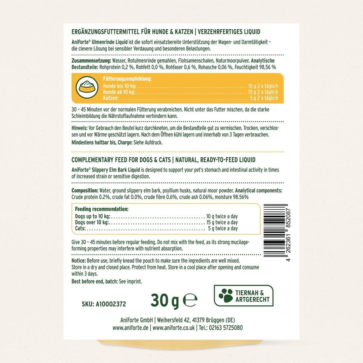 AniForte® Ulmenrinde Liquid zur natürlichen Magen-Darm-Unterstützung für Hunde und Katzen