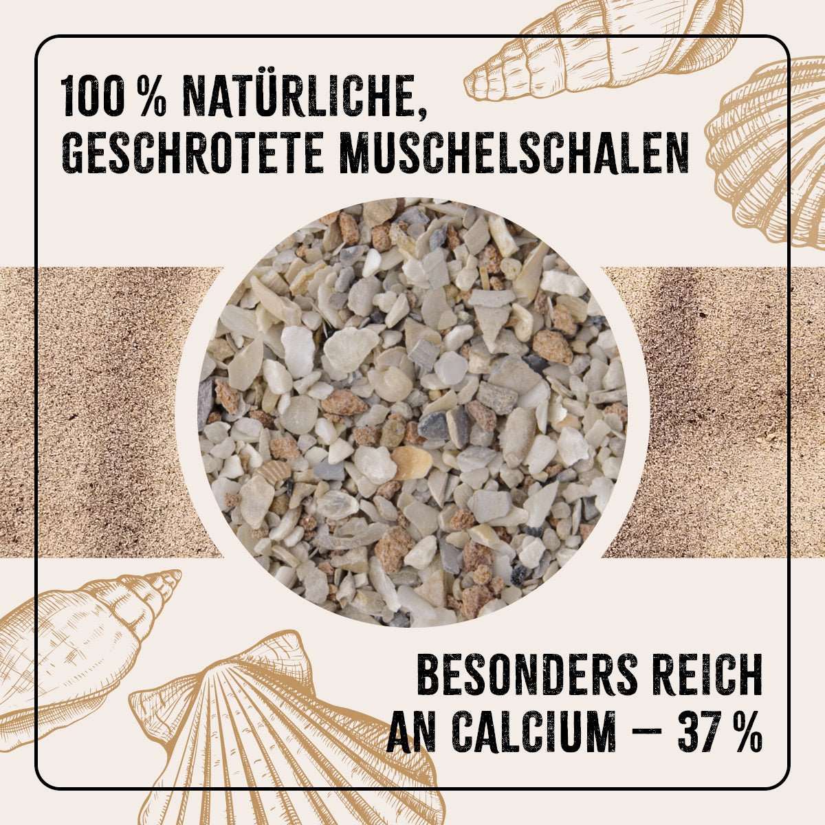 FarmLife Muschelgrit mit grünem Infotext. 